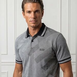 Hugo Boss Green Polo Shirt Paddy 3 Grey Camo Golf Polo Size M